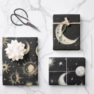 Feuille De Papier Cadeau Vintage Black Chalkboard Nuit Sky Stars & Moons