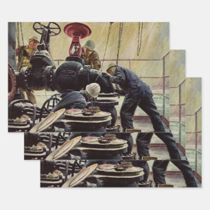 Feuille De Papier Cadeau Vintage Business, plateforme pétrolière sur l'océa