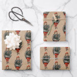 Feuille De Papier Cadeau Vintage Christmas Girl & Holly Berries Kraft<br><div class="desc">Illustration vintage de Noël d'une jeune fille tenant des saints et des baies avec du papier kraft brun look arrière - plan. Idéal pour les cadeaux de Noël et la décoration.</div>