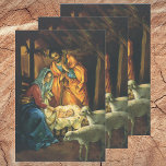 Feuille De Papier Cadeau Vintage Christmas Nativity, Baby Jesus in Manger<br><div class="desc">Vintage illustration religious Christmas holiday design featuring a classic nativity. A Christian religion family scene with Mary,  Joseph and the infant Jesus Christ in the manger with lamb and sheep. Bethlehem.</div>