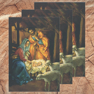Feuille De Papier Cadeau Vintage Christmas Nativity, Baby Jesus in Manger