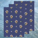 Feuille De Papier Cadeau Vintage Christmas Pattern with a Lantern on Blue<br><div class="desc">Vintage illustration Merry Christmas holiday design featuring a cute retro repeating pattern. A snow covered street light glowing bright with a burning candle and twinkling stars on a blue background.</div>
