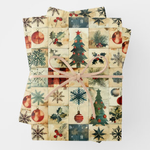 Feuille De Papier Cadeau Vintage Christmas Quilt