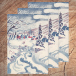 Feuille De Papier Cadeau Vintage Christmas, Snowscape with Winter Village<br><div class="desc">Vintage illustration Victorian Era Merry Christmas holiday winter season design featuring a snowy town. An icy river runs through the forest,  the trees are covered with snow and ice and mountains are in the distance. Happy Holidays and Season's Greetings!</div>