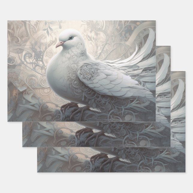 Feuille De Papier Cadeau Vintage colombe blanche Mariage (Lot)