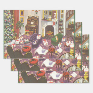 Feuille De Papier Cadeau Vintage Enveloppement de Noël présente dans le sal