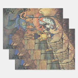 Feuille De Papier Cadeau Vintage Fairy Tale, Un Chevalier courageux et un D