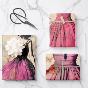 Feuille De Papier Cadeau Vintage fille inspirée avec papillons