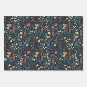 Feuille De Papier Cadeau Vintage, fleuri, coloré, champ de fleur sauvage