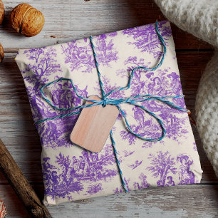 Feuille De Papier Cadeau Vintage fleuri violet toile de jouy