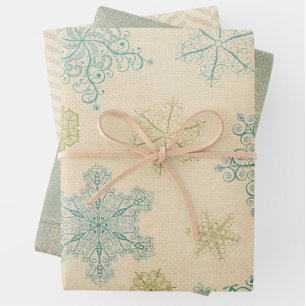 Feuille De Papier Cadeau Vintage flocon de neige hiver rustique motif turqu