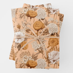 Feuille De Papier Cadeau Vintage Floral Antique Pêche Crème Boho Fleur sauv