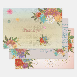 Feuille De Papier Cadeau Vintage Floral Antique Script Botanique