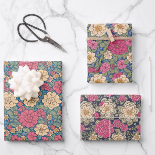 Feuille De Papier Cadeau Vintage Floral Fleur sauvage Motif botanique