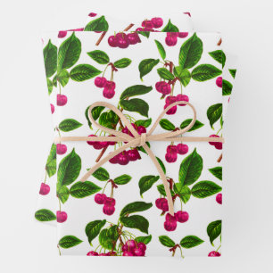 Feuille De Papier Cadeau Vintage Fuchsia Cerises roses Imprimer