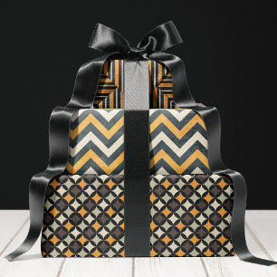 Feuille De Papier Cadeau Vintage Halloween Noir Et Orange Distorsion