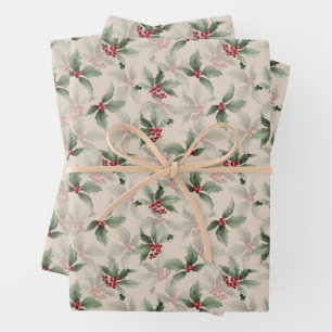 Feuille De Papier Cadeau Vintage Holly et Berries