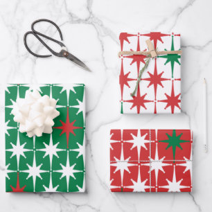 Feuille De Papier Cadeau Vintage les années 50 Retro Étoiles de Noël Rou