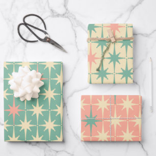 Feuille De Papier Cadeau Vintage les années 50 Retro Stars Motif Crème à