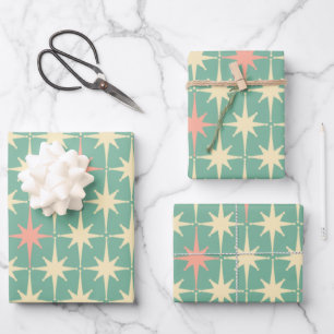 Feuille De Papier Cadeau Vintage les années 50 Retro Stars Motif Monnaie Tu