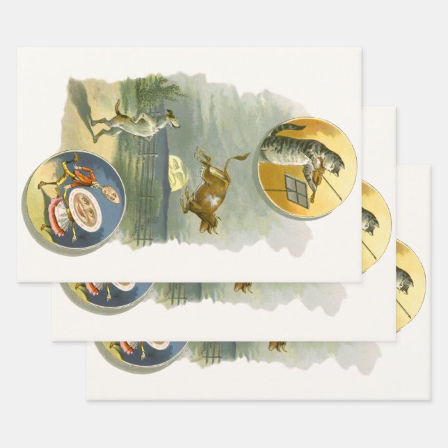 Feuille De Papier Cadeau Vintage Mère Goose Nursery Rhyme Hey Diddle (Lot)