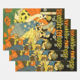 Feuille De Papier Cadeau Vintage Mère Oie Lecture Livres aux enfants