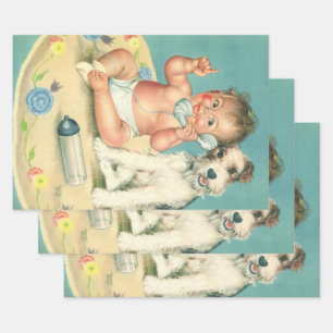Feuille De Papier Cadeau Vintage mignonne bébé parler sur téléphone Chien c