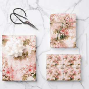 Feuille De Papier Cadeau Vintage Motif chic et élégant à la florale rose