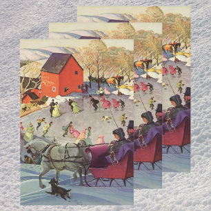 Feuille De Papier Cadeau Vintage Noël, Amour et Romance Sleigh