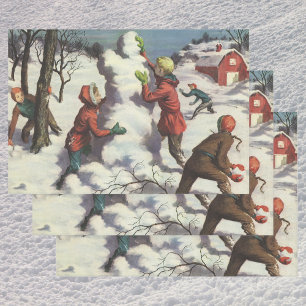 Feuille De Papier Cadeau Vintage Noël, Enfants Snowball combat