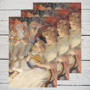 Feuille De Papier Cadeau Vintage Noël, Mère Lecture Bedtime Story