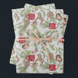 Feuille De Papier Cadeau Vintage Noël mignonne Motif scandinave<br><div class="desc">Ces feuilles de papier d'emballage de Noël amusantes ont un style d'art folklorique nordique vintage, l'aquarelle illustration d'art motif de branches à feuillage persistant et de feuillage d'hiver; mignonette, flocon de neige, biscuits de coeur et de cheval Xmas; et des tasses de cacao rouge rétro. Parfait pour tous sur votre...</div>