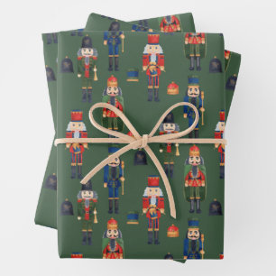 Feuille De Papier Cadeau Vintage noël noix craquelins vert