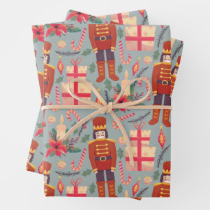 Feuille De Papier Cadeau Vintage Noël Nutcrackers et cadeaux