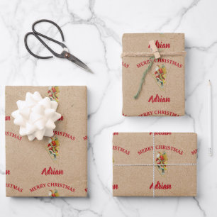 Feuille De Papier Cadeau Vintage Noël Père Noël Nom personnalisé Kraft
