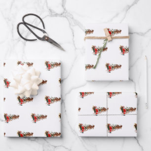Feuille De Papier Cadeau Vintage Noël Père Noël - traîneau à rennes