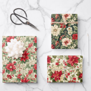 Feuille De Papier Cadeau Vintage Noël Poinsettia