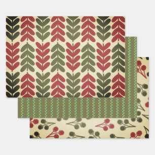 Feuille De Papier Cadeau Vintage Noël Rétro Motifs botaniques