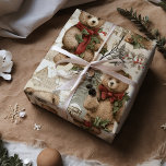 Feuille De Papier Cadeau Vintage Noël Rustique Nounours<br><div class="desc">Transportez-vous vers une époque révolue de nostalgie festive avec notre "Livre rouge Nounours de Noël Vintage". Ce design chaleureux saisit le charme intemporel des fêtes de fin d'année, avec d'adorables nounours ornés de vêtements de Noël vintage. Le riche arrière - plan rouge constitue le décor idéal pour ces nounours attachants,...</div>
