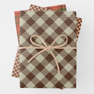 Feuille De Papier Cadeau Vintage Noël Tartan Motif