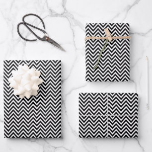 Feuille De Papier Cadeau Vintage noir et blanc Chevron Stripes Nouveau 2