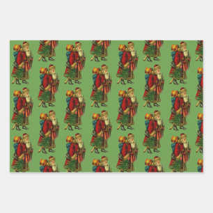 Feuille De Papier Cadeau Vintage Old World Santas