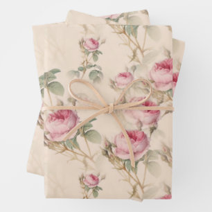 Feuille De Papier Cadeau Vintage Pastel rose Élégant Rose Floral
