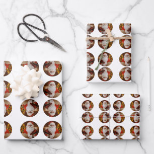 Feuille De Papier Cadeau Vintage Père Noël Arbre de Noël Motif de vacanc