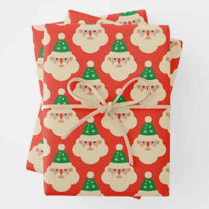 Feuille De Papier Cadeau Vintage Père Noël faces rouges