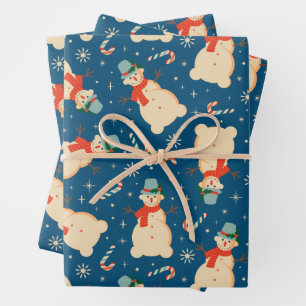 Feuille De Papier Cadeau Vintage Retro Noël Snowman et Sucre de canne