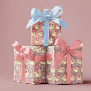 Feuille De Papier Cadeau Vintage rose Père Noël Rose Gold Parties scintilla