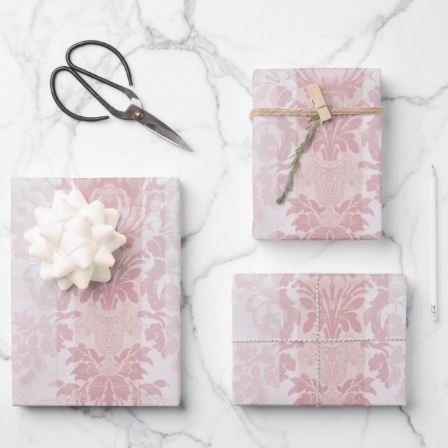 Feuille De Papier Cadeau Vintage rouge et blanc Damas rayures sur satin (Recto)