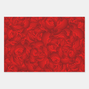 Feuille De Papier Cadeau Vintage Rouge Floral Art