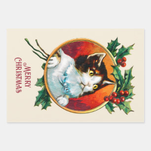 Feuille De Papier Cadeau Vintage saint mignon chat noël